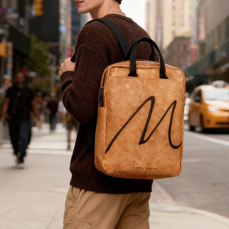 Retro Kraft Backpack for Man and Woman Waterproof Dupont Paper Large Capacity Casual Laptop School Bag Commuter Travel