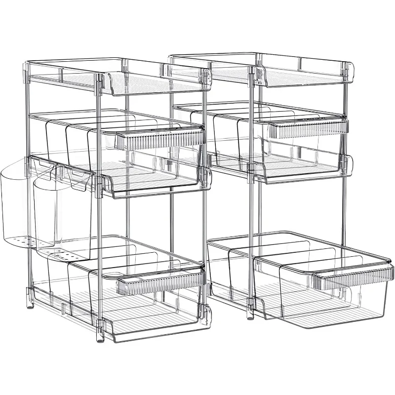

Clear Bathroom Organizers 2 Sets 3 Tier, Stackable Under Sink Organizers and Storage with 12 Dividers