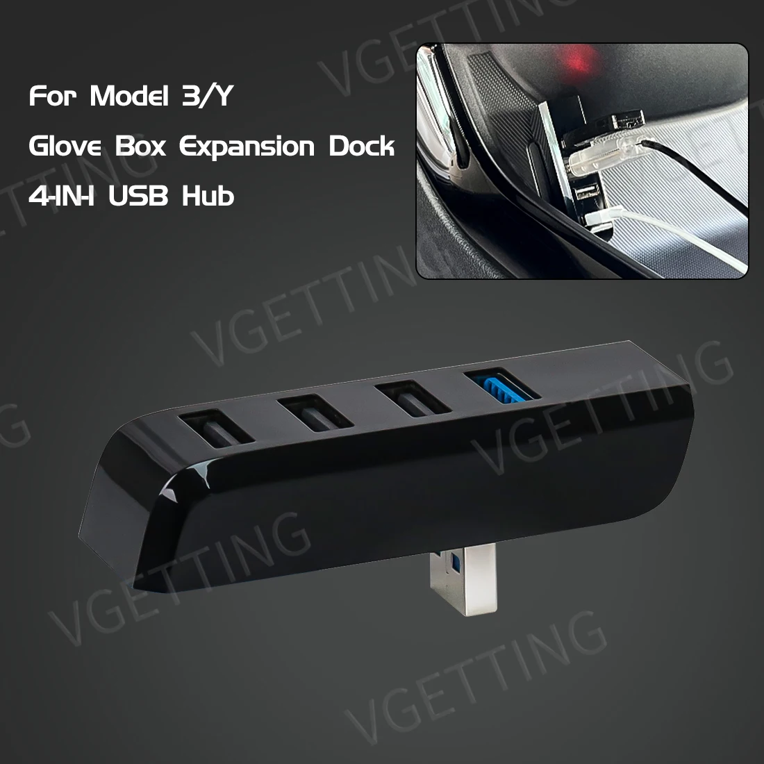 

1 Pc Car Glove Box Expansion Dock For Tesla Model 3 Model Y 4-in-1 USB Hub Extender Power Splitter Upgrade Data Transfer Adapter