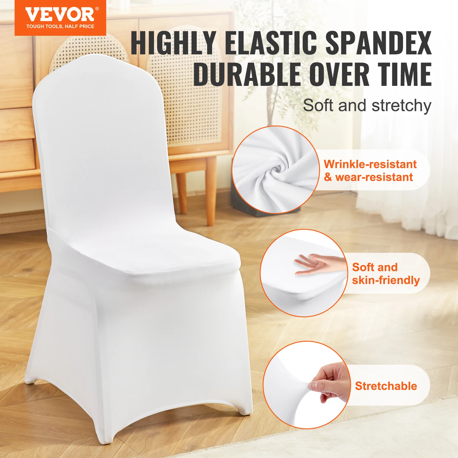 VEVOR 200 Uds folding chair cases in LICRA elastic adjustable chair case Universal removable washable protective cases white