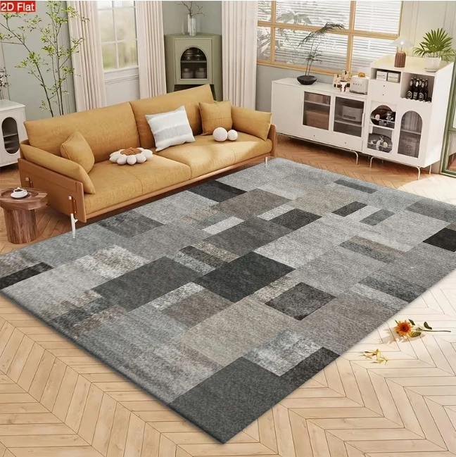 Grey Brown Patchwork Geometric Abstract Area Rug Modern Industrial carpet flooring for Living Room Office Home Decor