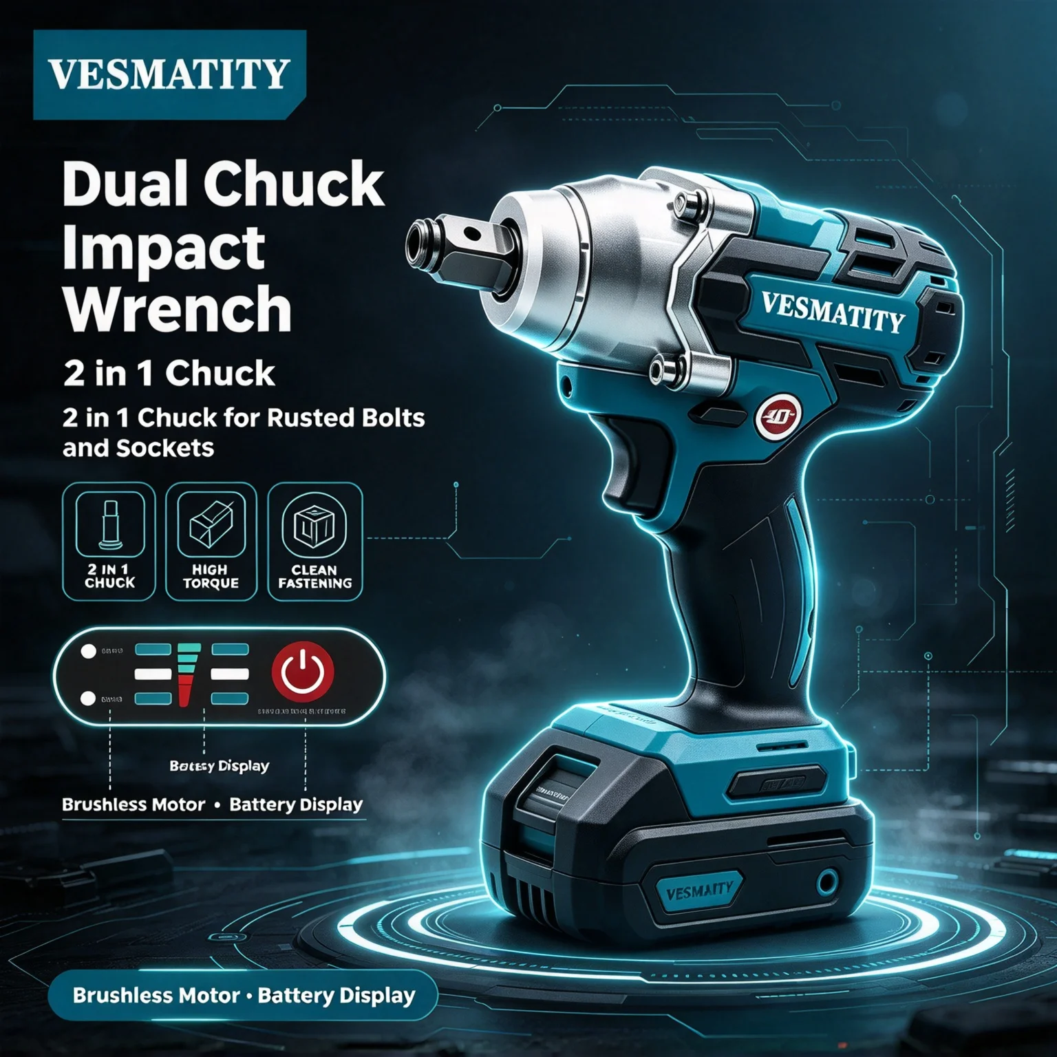 Vesmatity Cordless Impact Wrench DTW600 Brushless High Torque 18V 20V Rechargeable Auto Tire Repair Max Pro Tool HD Kit