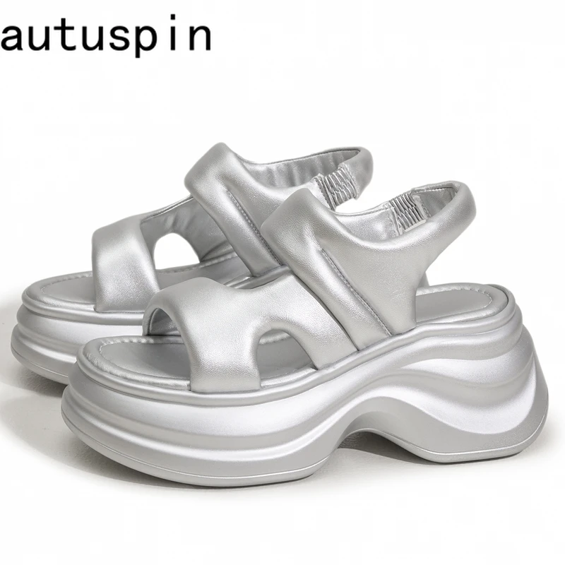 

AUTUSPIN 8cm High Heels Sandals 2025 Women Summer Synthetic Leather Platform Chunky Shoes for Ladies Fashion Popular Sandalias