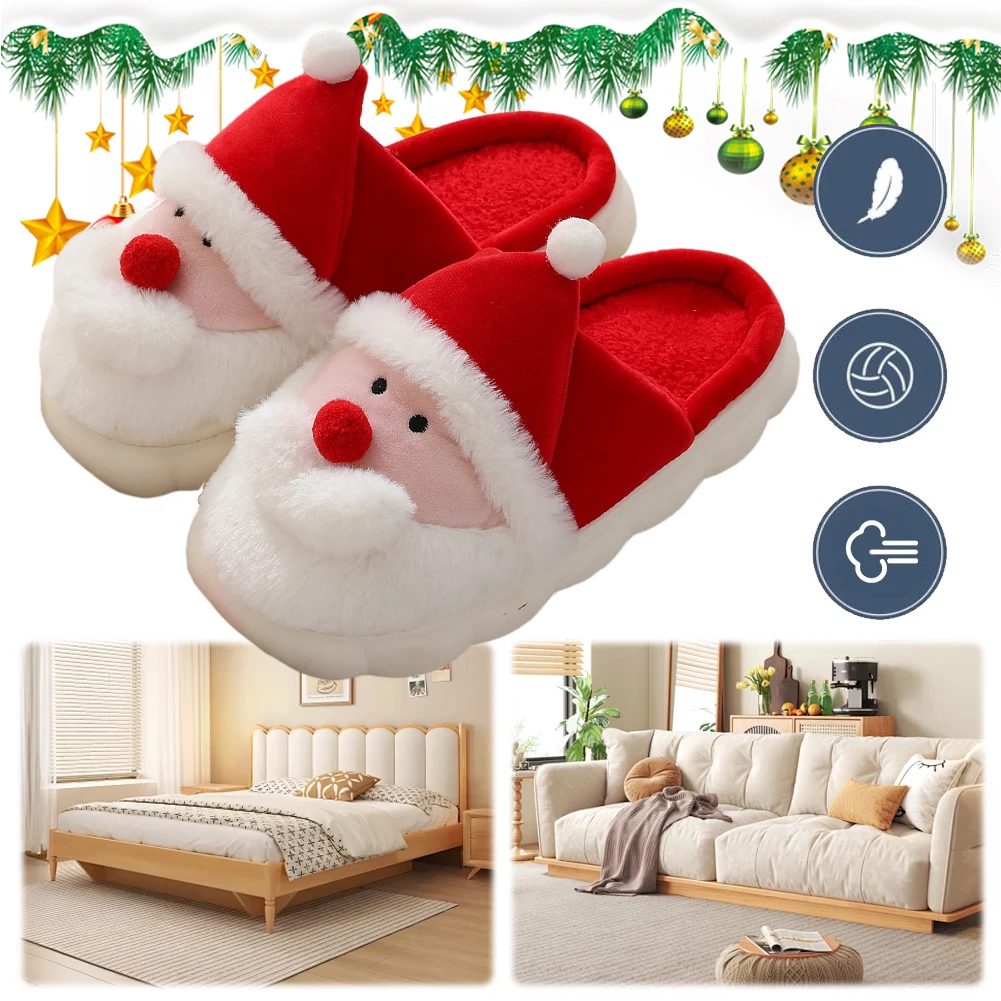 Kerst Kerstman Slippers Leuke Harige Slippers Antislip Zachte Paar Slippers Ademende Pluche Kerstman Slippers voor Mannen Vrouwen