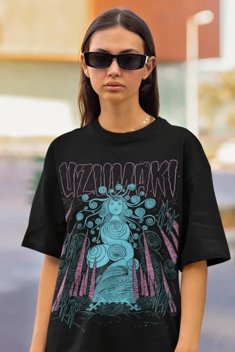 Junji Ito Uzumaki T-Shirt Horror Anime Japan Guro Souichi Tsuji Gift Shirt Shirts for Women Women Clothing Oversized T Shirt