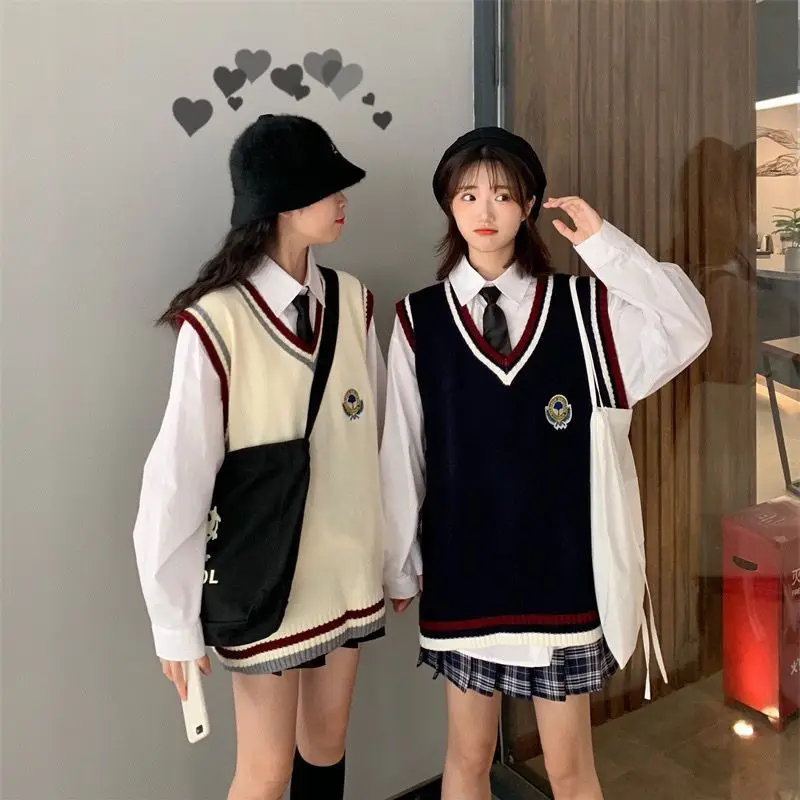 2024 Japanese korean girl school uniform vest jk high school collge style uniform autumn v neck all match knitting vest a704