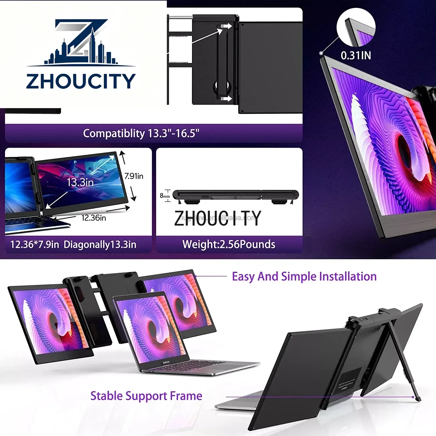 15inch Dual Screens Tri For Triple Screen Laptop Monitor Expansion