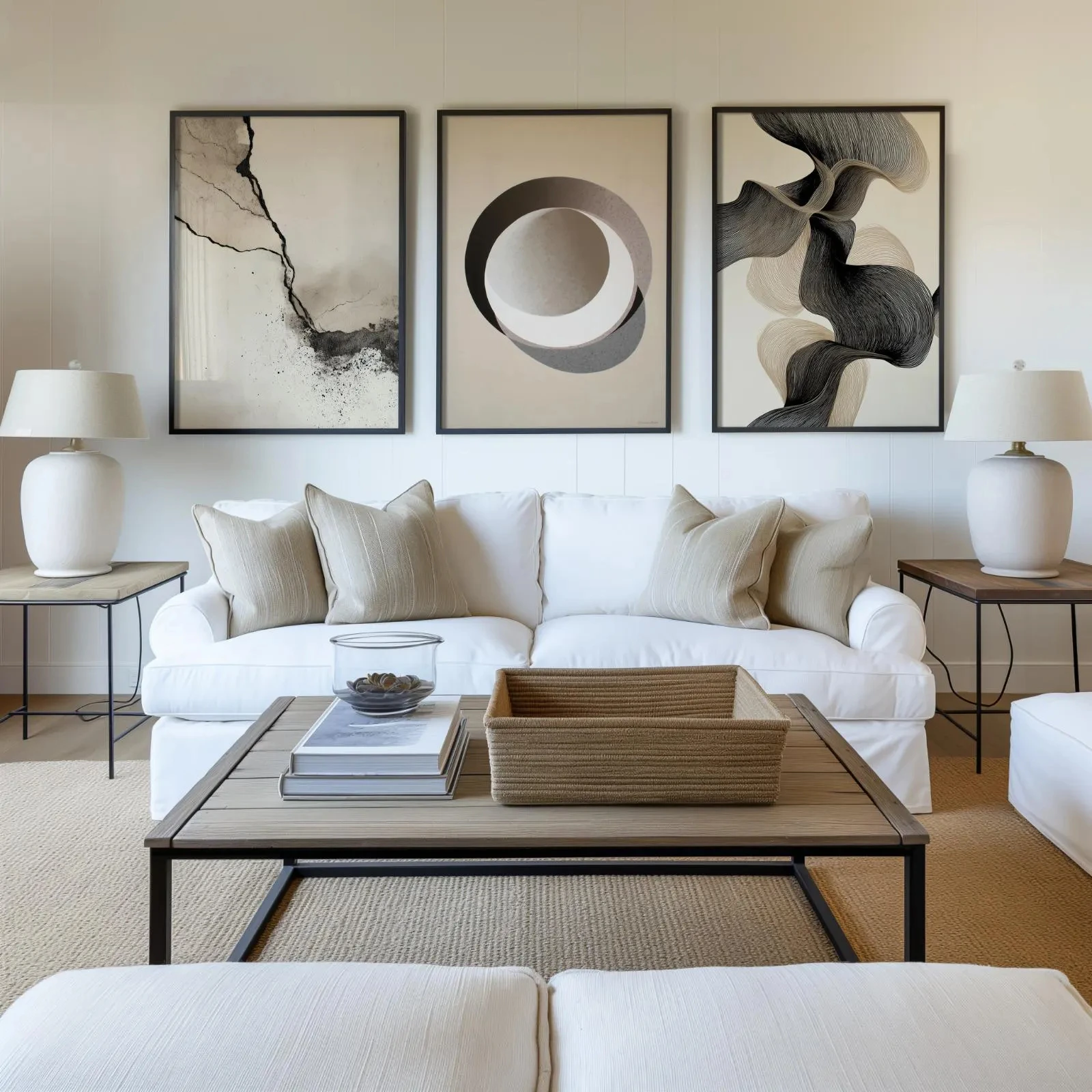 3pcs frameless Canvas Painting Wabi Sabi Neutral Abstract Canvas Wall Art Set, Japandi Black Beige Prints, Minimalist Modern Liv