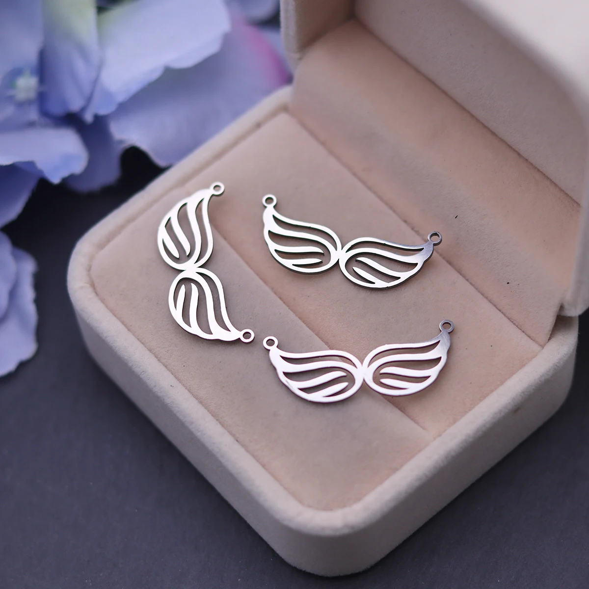 3 قطعة أجنحة الملاك المزدوجة سحر لصنع المجوهرات أساور رائعة قلادة الفولاذ المقاوم للصدأ قلادة DIY بها بنفسك اليدوية هدايا الاطفال #4