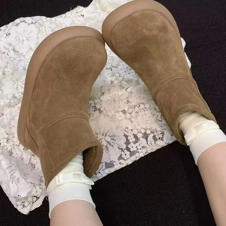 2025 المرأة سميكة القاع أحذية الثلوج الفراء اصطف أحذية الشتاء الدافئة المطاط وحيد جولة تو الكاحل الجوارب الكورية نمط 35-40 #3