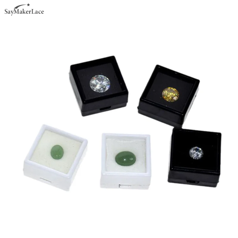 

Special Square Diamond Display Package Box White Black Gem Case With Foam Pad Beads Pendant Square Plastic Box Showcase