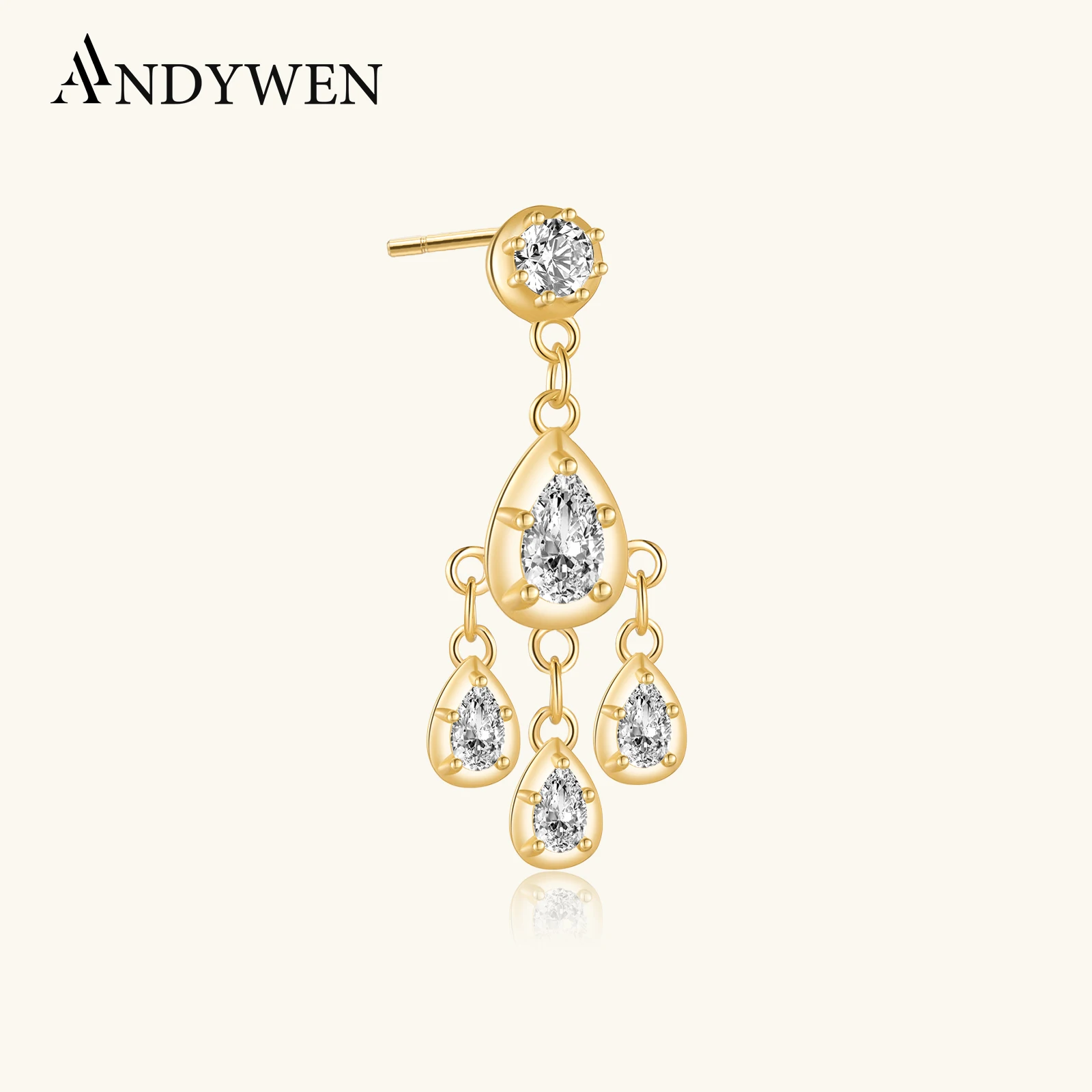 

ANDYWEN 925 Sterling Silver Gold Zircon CZ Charm Drop Earring 2025 Single Luxury Fine Jewelry Rock Punk Jewels
