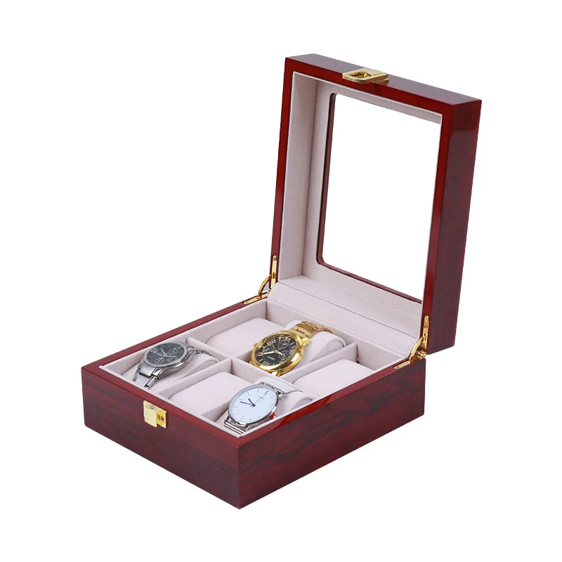 VANSIHO 6/10/12 Slots Household Wooden Watch Box Case Glass Skylight Storage Jewelry Collection Storage
