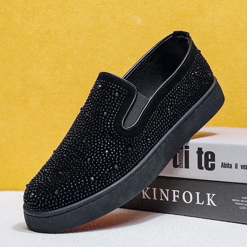 

Роскошные итальянские лоферы для мужчин, повседневные лоферы со стразами и кристаллами, мужские лоферы для скейтборда, chaussures hommes мокасины для мужчин