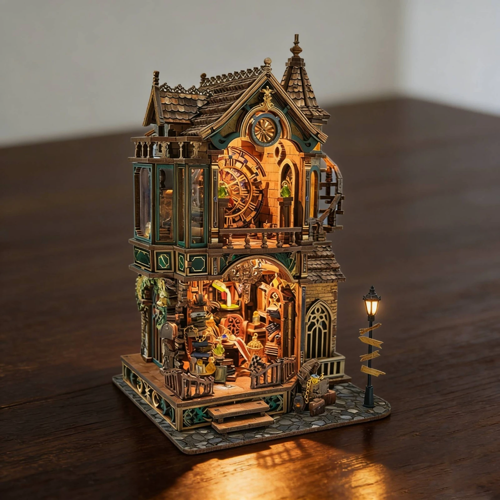 Diy Book Nook Kit Touch-Activated Lighting Bookend House Model Miniature Diorama Kit Detailed Design Room Decoration LED Lights