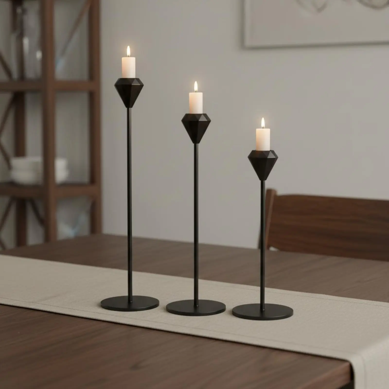 3 Pieces Crystal Top Candlestick Set Elegant Luxury Modern Geometric Candle Stand House Decoration Stable Base for Wedding view 5