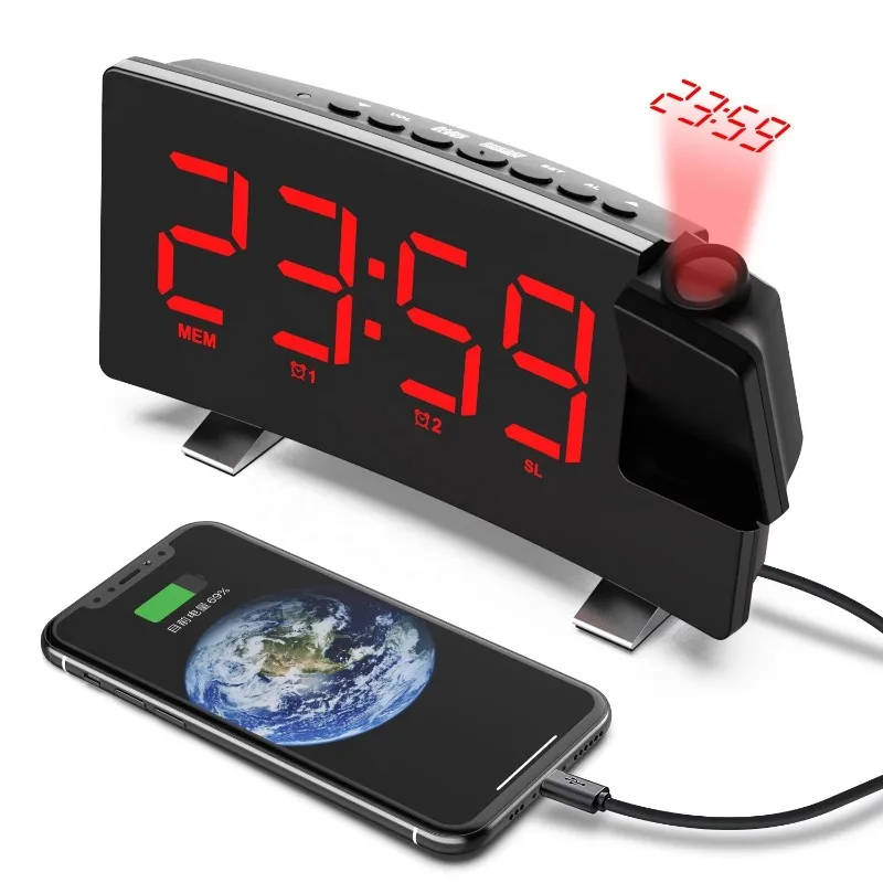 

Digital light projection children's alarm clock with projector