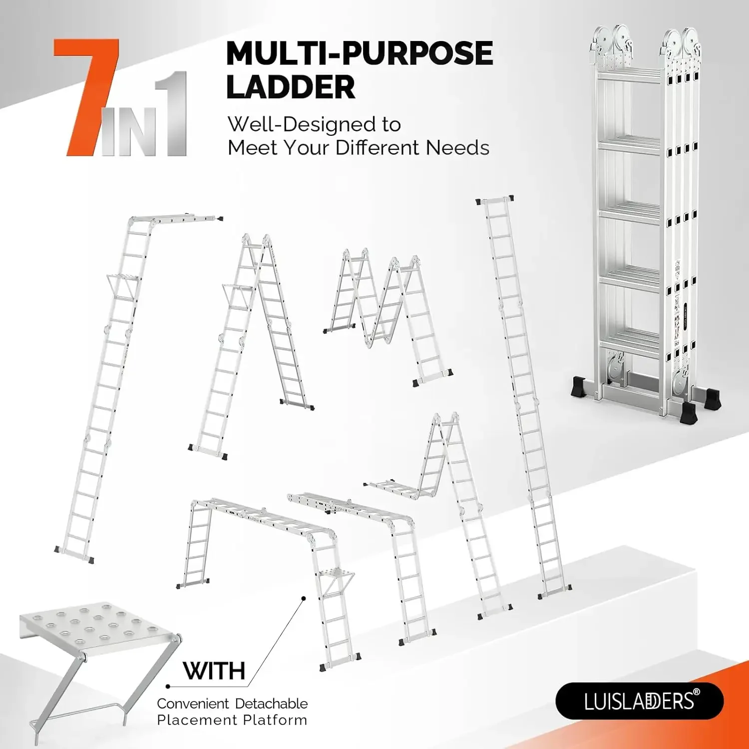 Folding Ladder Multi-Purpose Aluminium Extension 7 in 1 Step Heavy Duty Combination EN 131 Standard