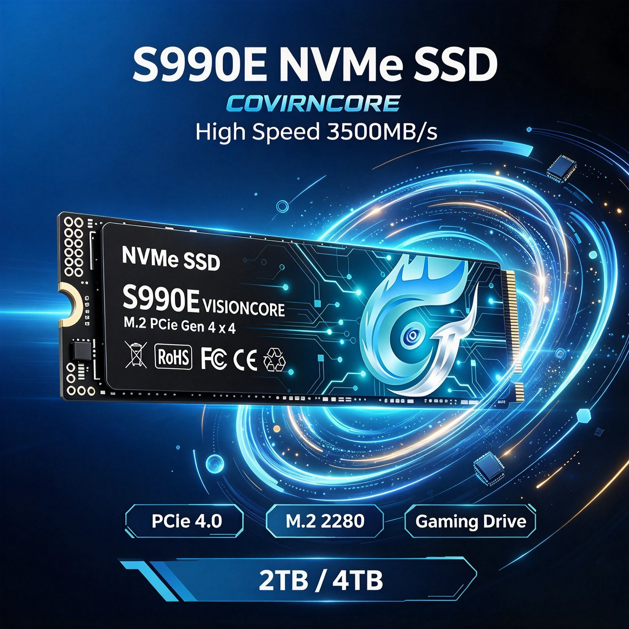 S990E 2TB 4TB SSD M.2 NVMe Internal Solid State Drive High Speed 3500MB/s PCIe 4.0 Gaming Drive Works for Laptop PC Hard Disk