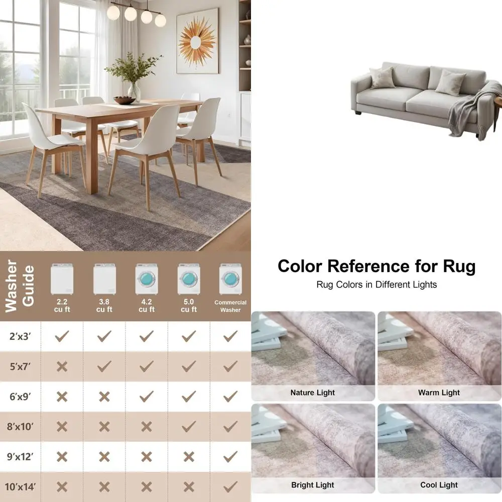 

Large 8x10 Geometric Rugs - Modern Living Room & Bedroom Carpet with Non-Slip Backing, Brown & Grey