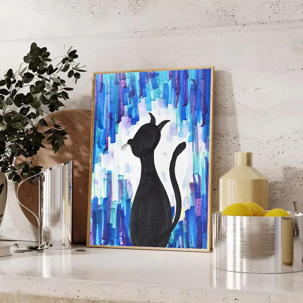 القط الرسم على لوحات القماش الجدارية الحديثة مجردة الحيوان ديكور غرفة المعيشة المنزلي ديكور غرفة نوم هدية #1