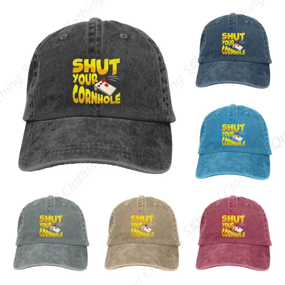 

Shut Your Cornhole Ponytail Baseball Cap Vintage Denim Cowboy Hat Washed Trucker Hats