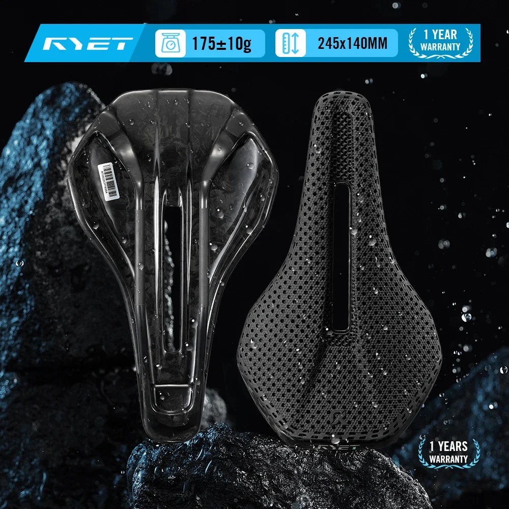 2025 RYET 3D Printed Carbon Bike Saddle Ultralight 140mm Width Full Carbon Pressure Relief Universal Fit  All Bike Seat Cushion