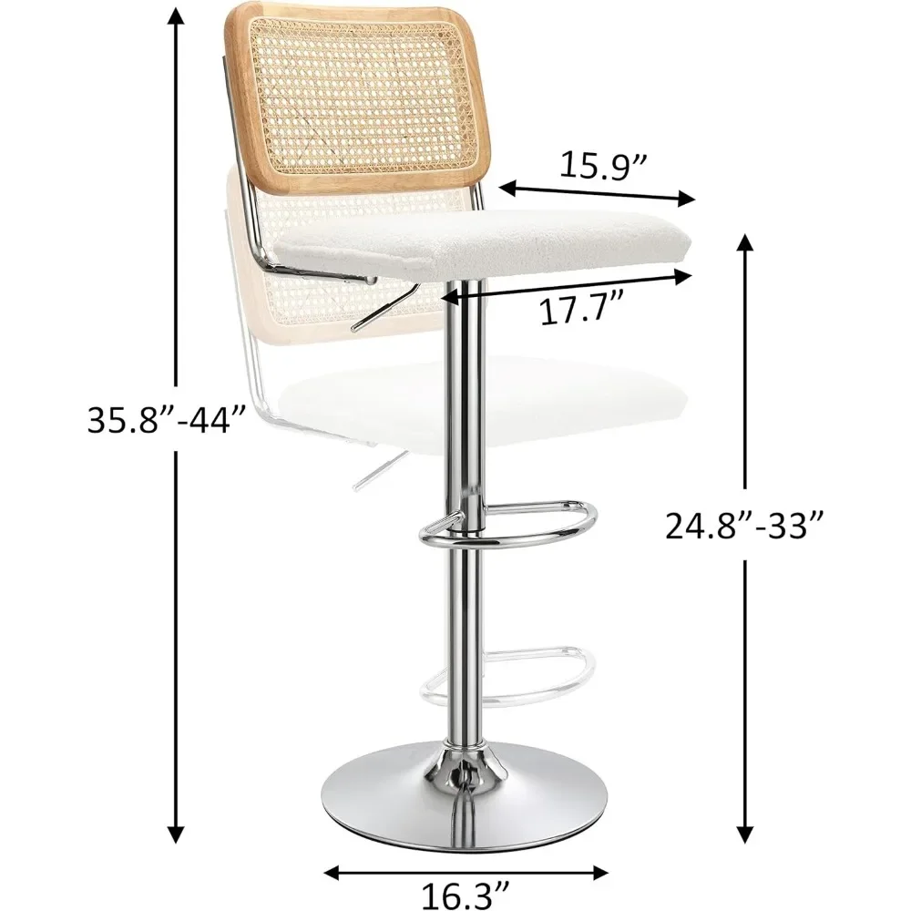 Bangku Bar rotan Modern Set desain anyaman alami, kursi putar, sandaran kaki, dan tongkat sandaran, kursi Bar tinggi dapat diatur