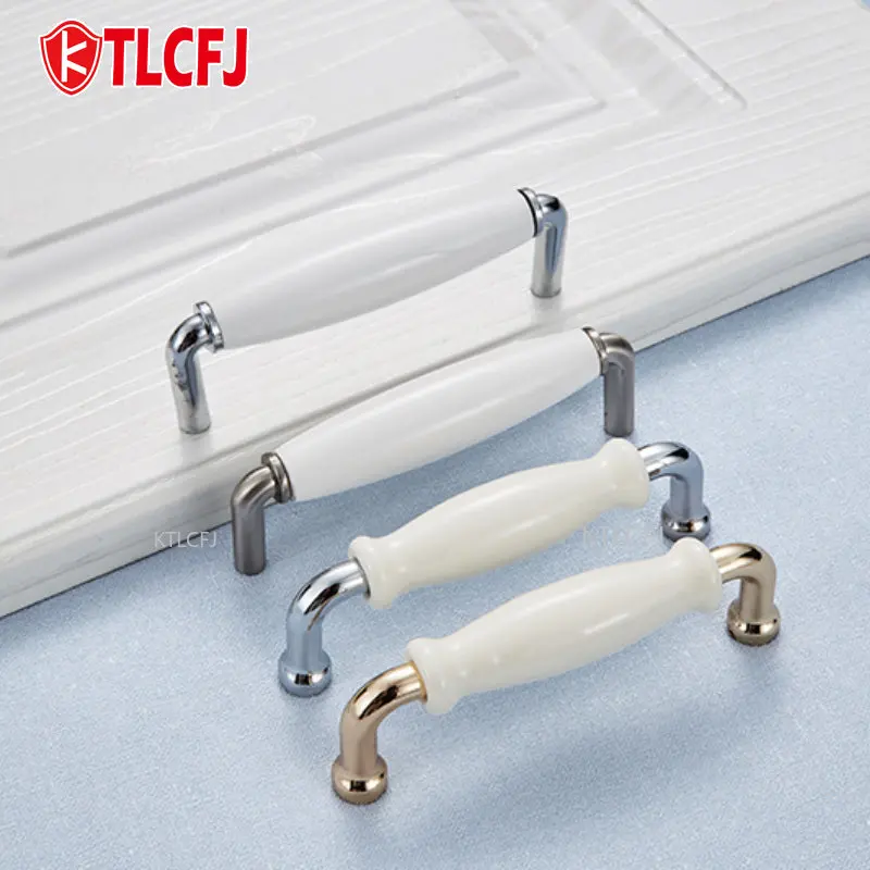 KTLCFJ European White Ceramic Handle Drawer Gold Silver Wardrobe Cloakroom Sliding Door Hardware Door Handle