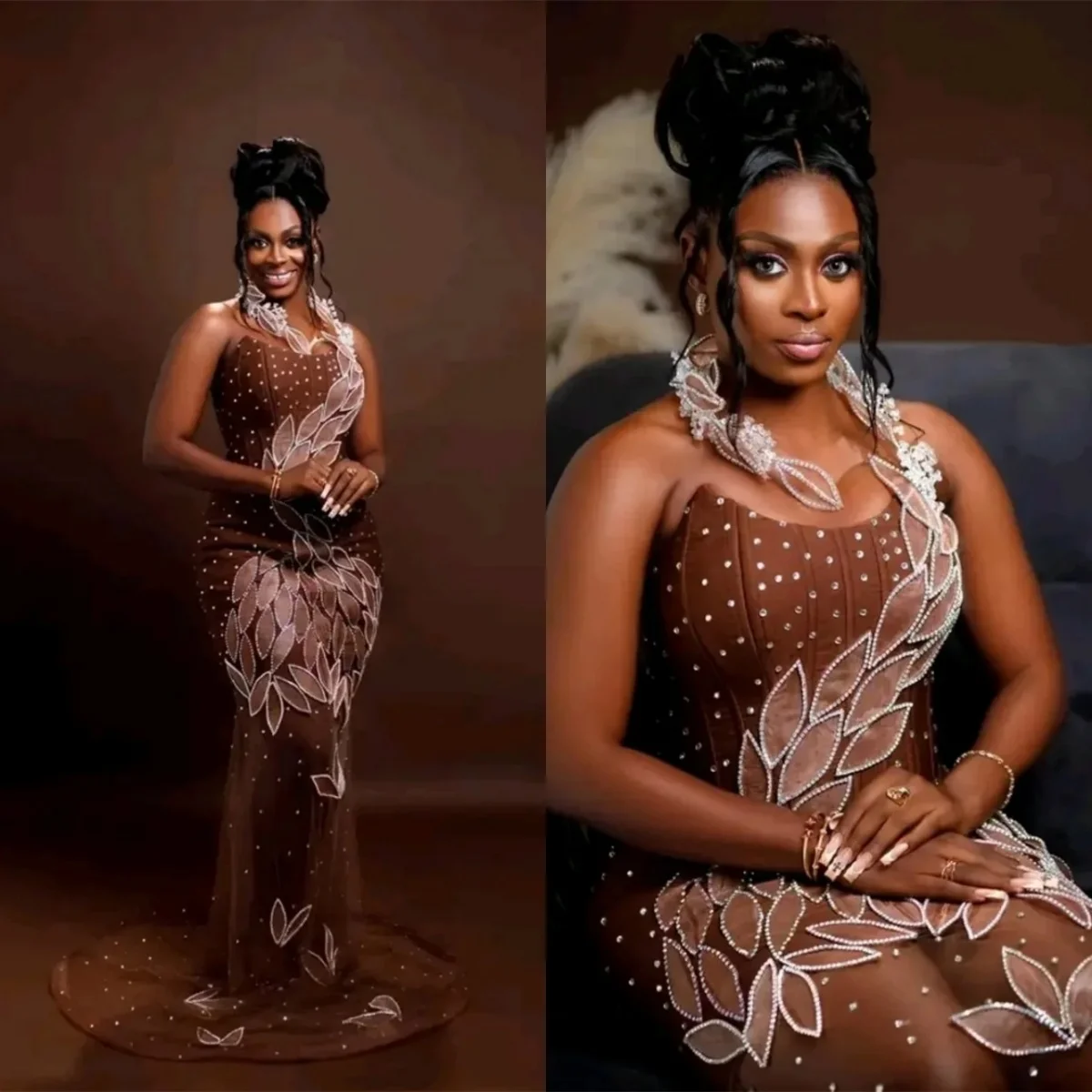 

Luxury Mermaid Evening Dress Beaded Appliques Strapless Prom Gowns Sheath Sleeveless Floor Length Party Dresses Customized