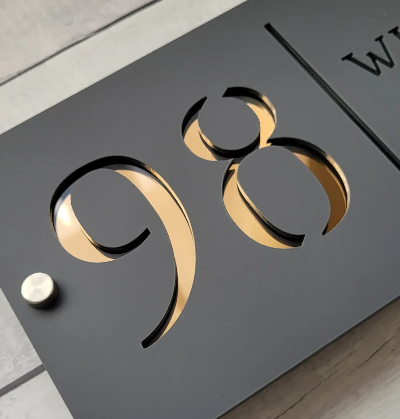 Matte Black & Mirror Gold Acrylic Plaque Address Sign for Residential House Nameplate Personalized Custom Laser Engraving