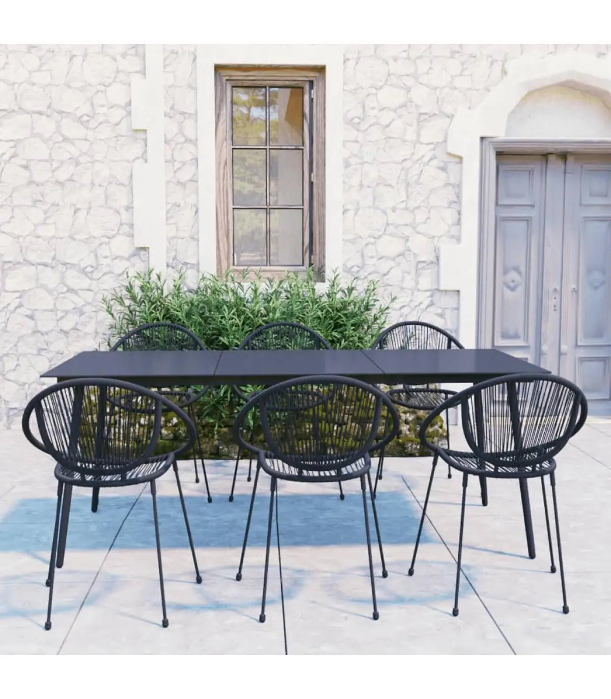 Garden sets garden dining set for garden 7 Pieces black PVC Rattan