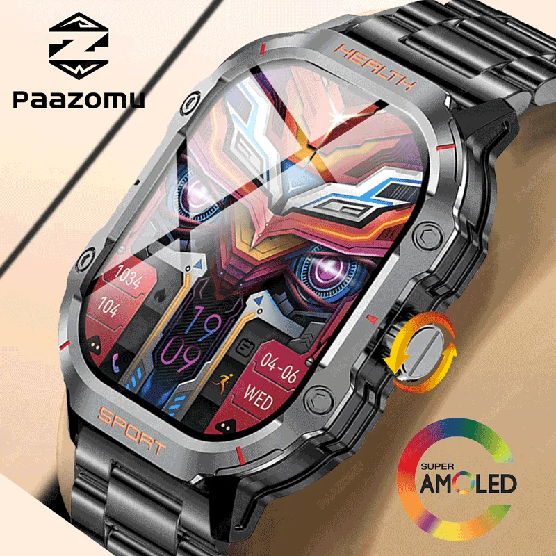 

2025 New Smartwatch Men's 2.01 inch AMOLED Rugged Military Bluetooth Call Sport Heart Rate IP68 Waterproof Outdoor Smart Watches