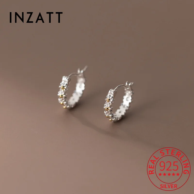 

INZATT Real 925 Sterling Silver Flower Plant Hoop Earrings for Women Party Cute Fine Jewelry Light Luxury Accessories