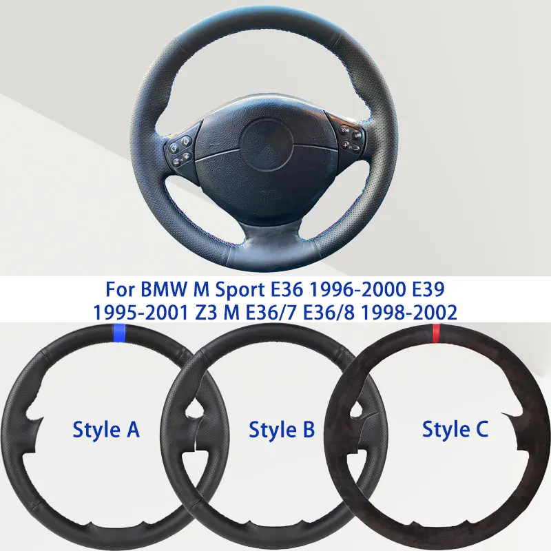 

Черный чехол на руль из микрофибры и синтетической кожи для BMW M Sport E36 E39 1995-2001, Z3 M E36/7 E36/8 1998-2002, мягкий