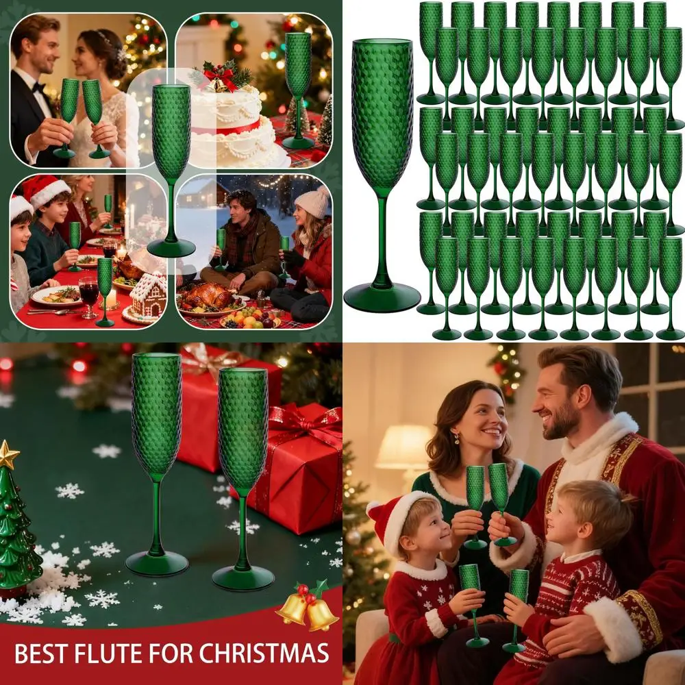 

Set of 48 Eco-Friendly 7oz Clear Plastic Champagne Glasses, Durable Drinkware for Weddings, Christmas, and Parties