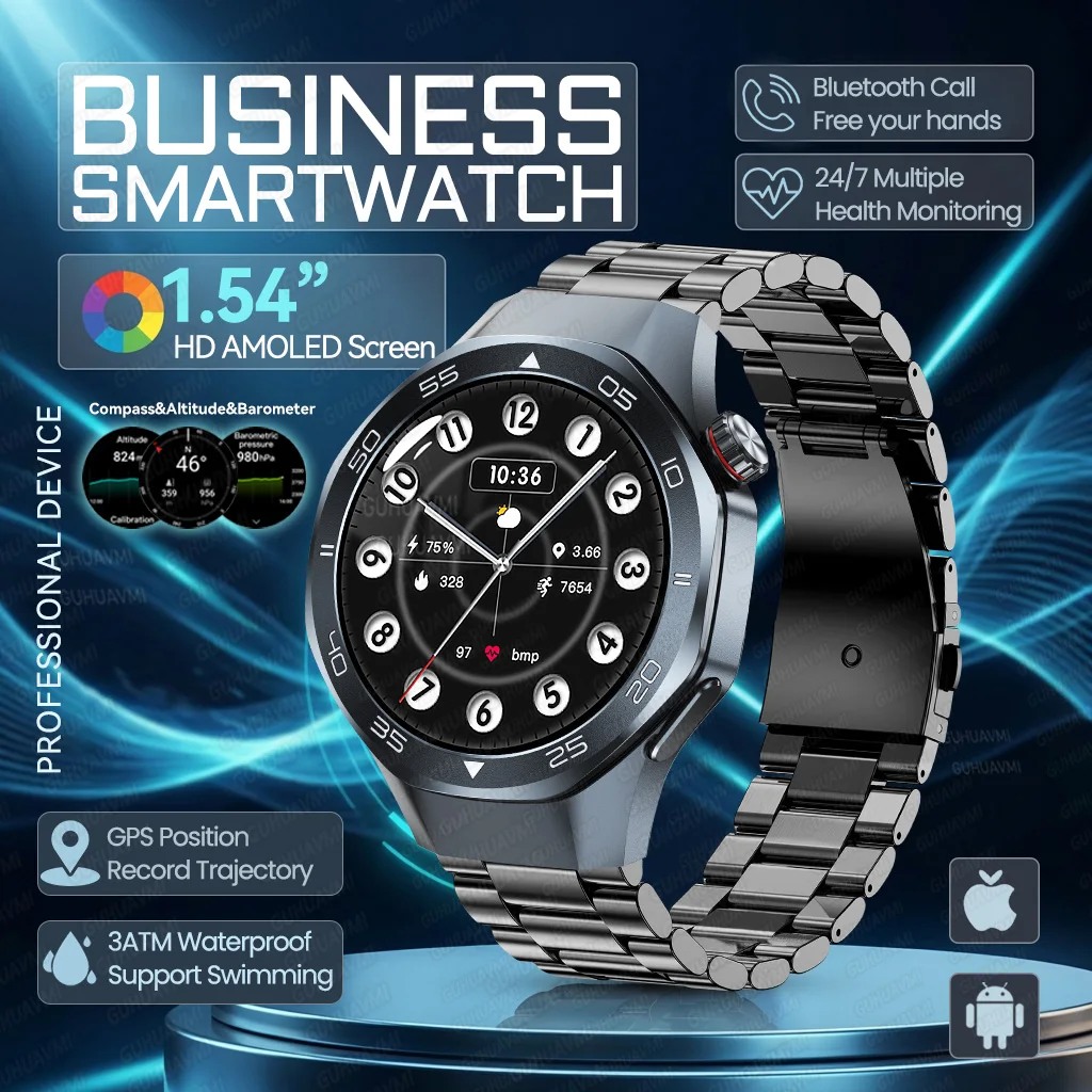 

Новые смарт-часы 2026 Watch 5 Pro: высококлассные GPS-часы с AMOLED-экраном 1,53 дюйма, встроенным GPS-компасом, для мужчин, водонепроницаемость 3ATM, спортивные смарт-часы