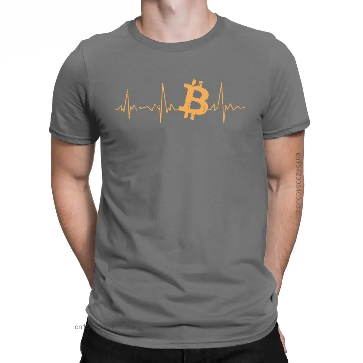 Men\'s Bitcoin Heartbeat Graphic T Shirts Cryptocurrency Pure Cotton Tops Awesome Crew Neck Tee Shirt for Men Camisas T-Shirts