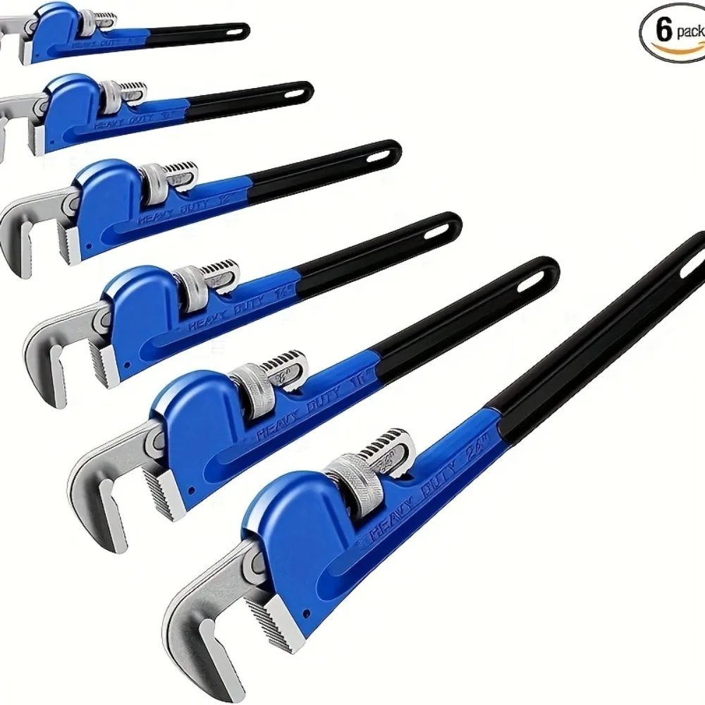 

6pcs Straight Heavy Duty Pipe Wrench Set Plumber Adjustable Water Grip Plumber's Wrench Plumbing Tools, Blue