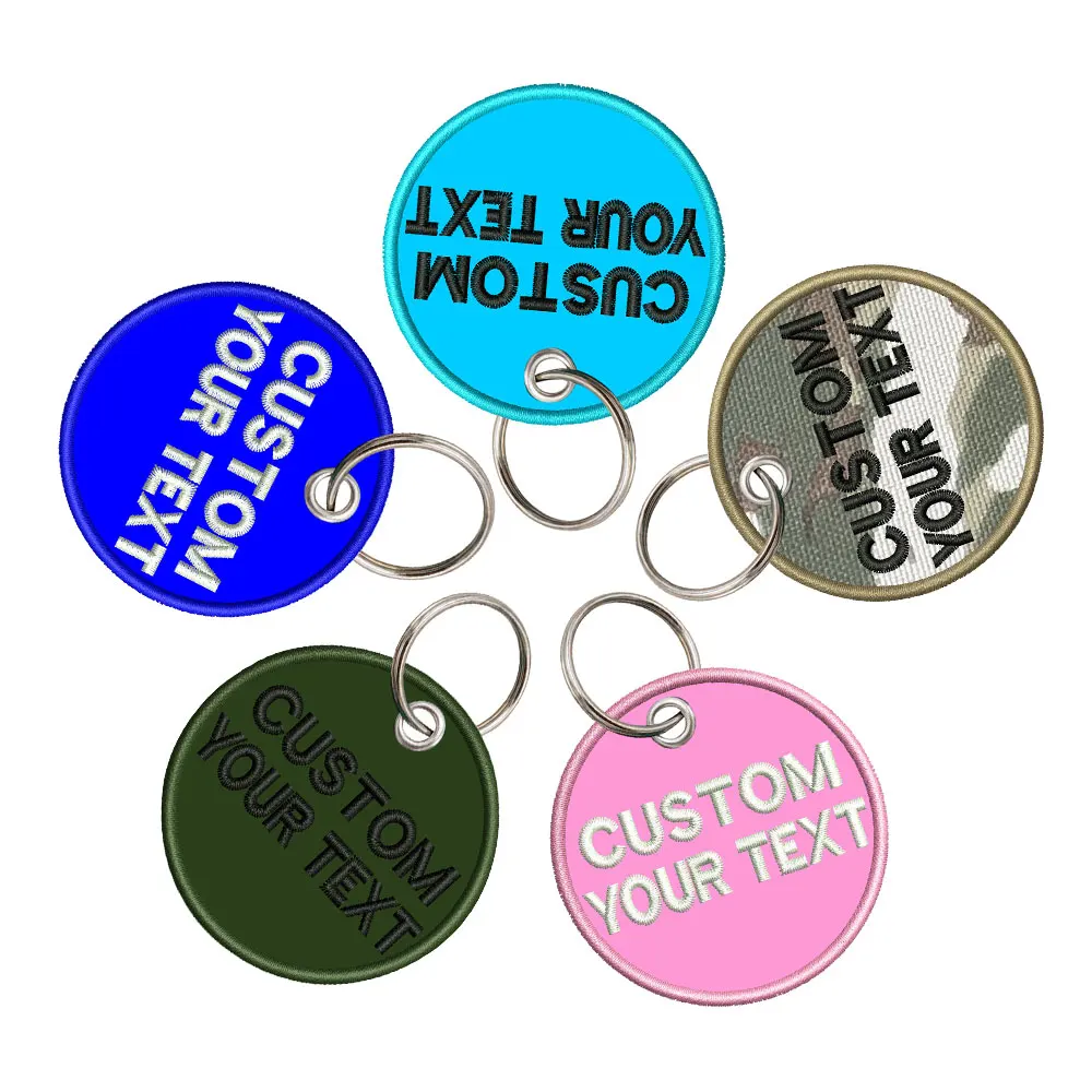 Portachiavi circolare con testo ricamato personalizzato creativo e personalizzato, qualsiasi carattere, colore, dimensione