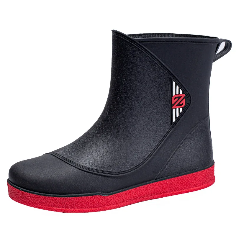 Mid-Calf Rain Boots for Men Non-Slip Waterproof PVC Shoes Adult Flat Platform Water Boots Winter Keep Warm Rain Shoes