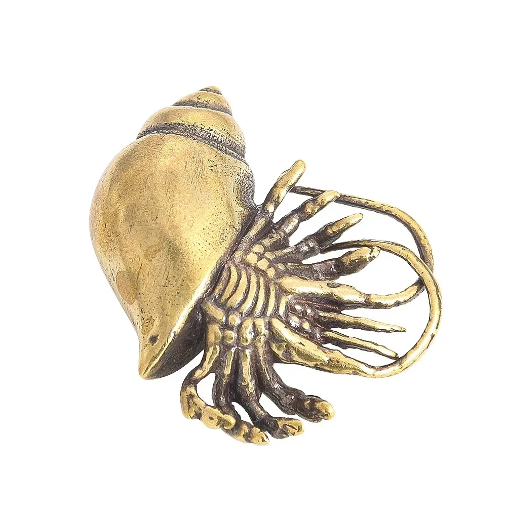 Retro Brass Conch Seashell Hermit Crab Copper Figurine, Kung Fu Tea Pet Mascot Paperweight, Desk Centerpiece Craft Ornament