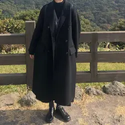 New Long Over the Knee Woolen Coat for Women Black Loose and Slimming Student Woolen Coat for Women