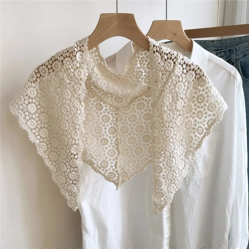 간단한 가짜 칼라 레이스 목도리 케이프 망토 꽃 스카프 한국 스타일 의류 장식 엉덩이 스카프 여성