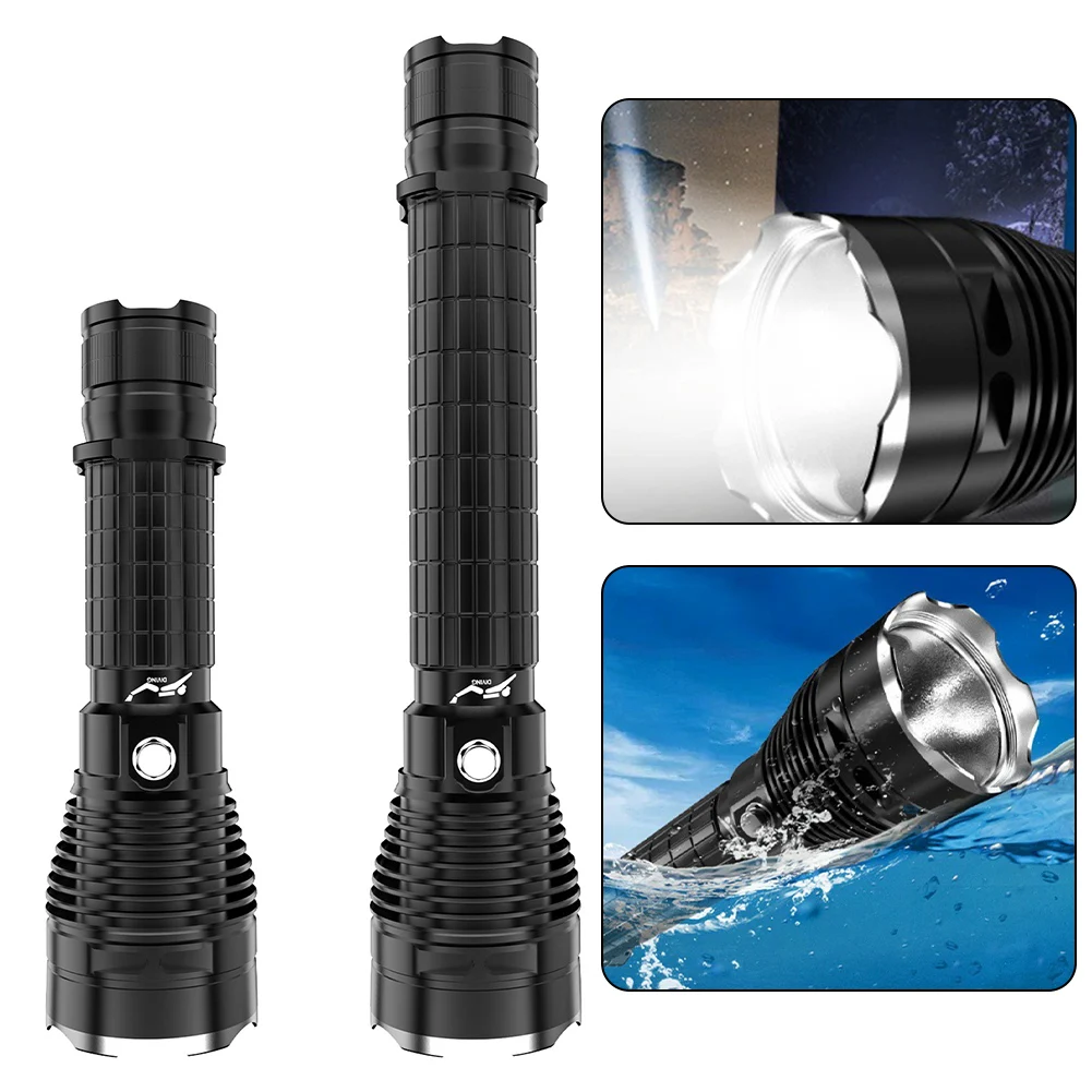 Long Flashlight Diving Flashlight Camping Outdoor IPX8 P70 LED White Light 4000LM Aluminum Alloy Black For Scube