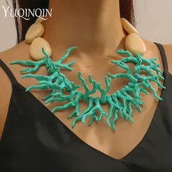 Trendy Vintage Beaded Chain Bohemian Necklaces for Women Big Beads Coralline Pendant Necklace Colorful Bib Jewelry Boho Gifts