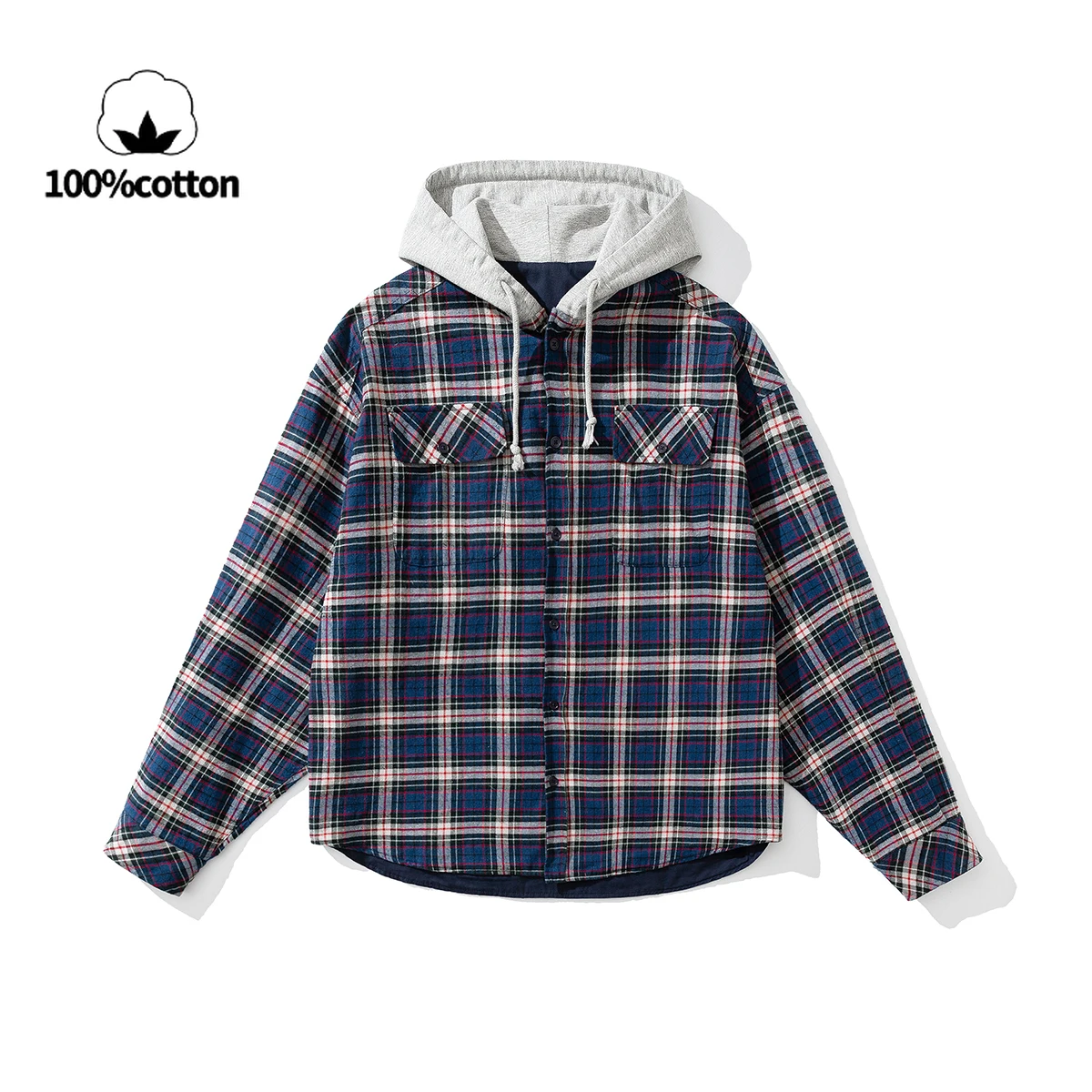 

​Men's 100% Cotton Body Hooded Plaid Shirt Jacket - Breathable Fabric | Reinforced Polyester Hood & Durable Design M-5XL