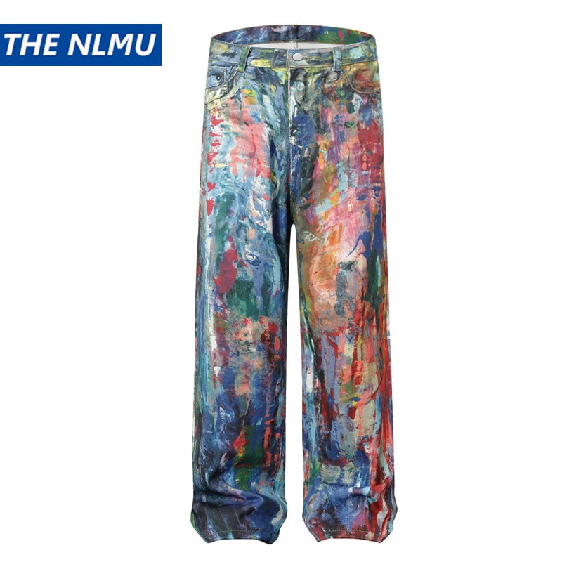 

2025 винтажные джинсы с граффити, мужская уличная одежда, свободные прямые джинсовые брюки в стиле хип-хоп, мешковатые джинсы Y2K, брюки, роскошная дизайнерская одежда