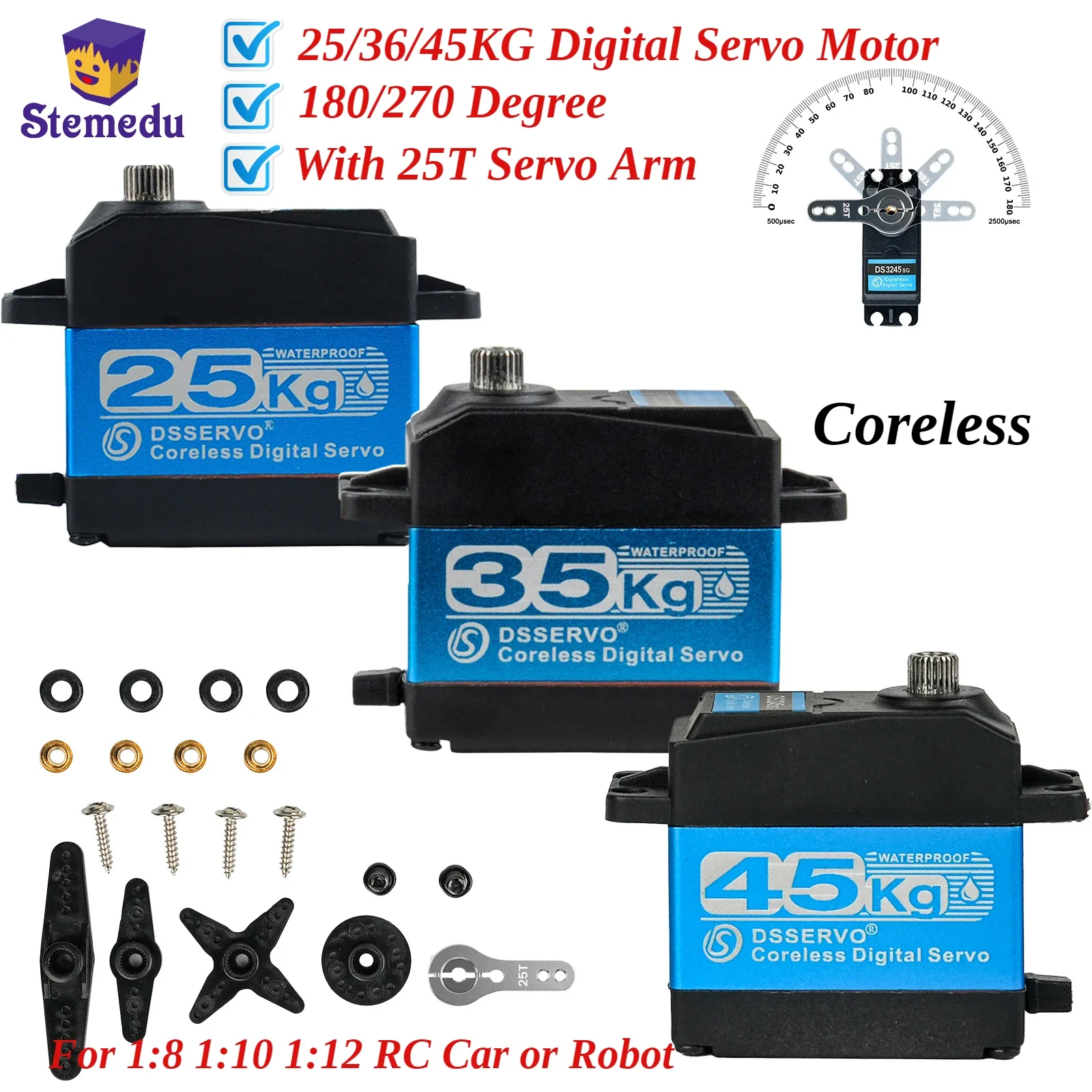 25kg 35kg 45kg High Torque Coreless Digital Servo Motor DS3225 DS3235 DS3245 Stainless 180/270 Degree for Baja Car RC Robot