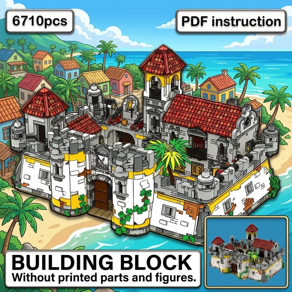 

MOC Block Model Medieval Stone Fortress Castle Courtyard with Towers and Gatehouse